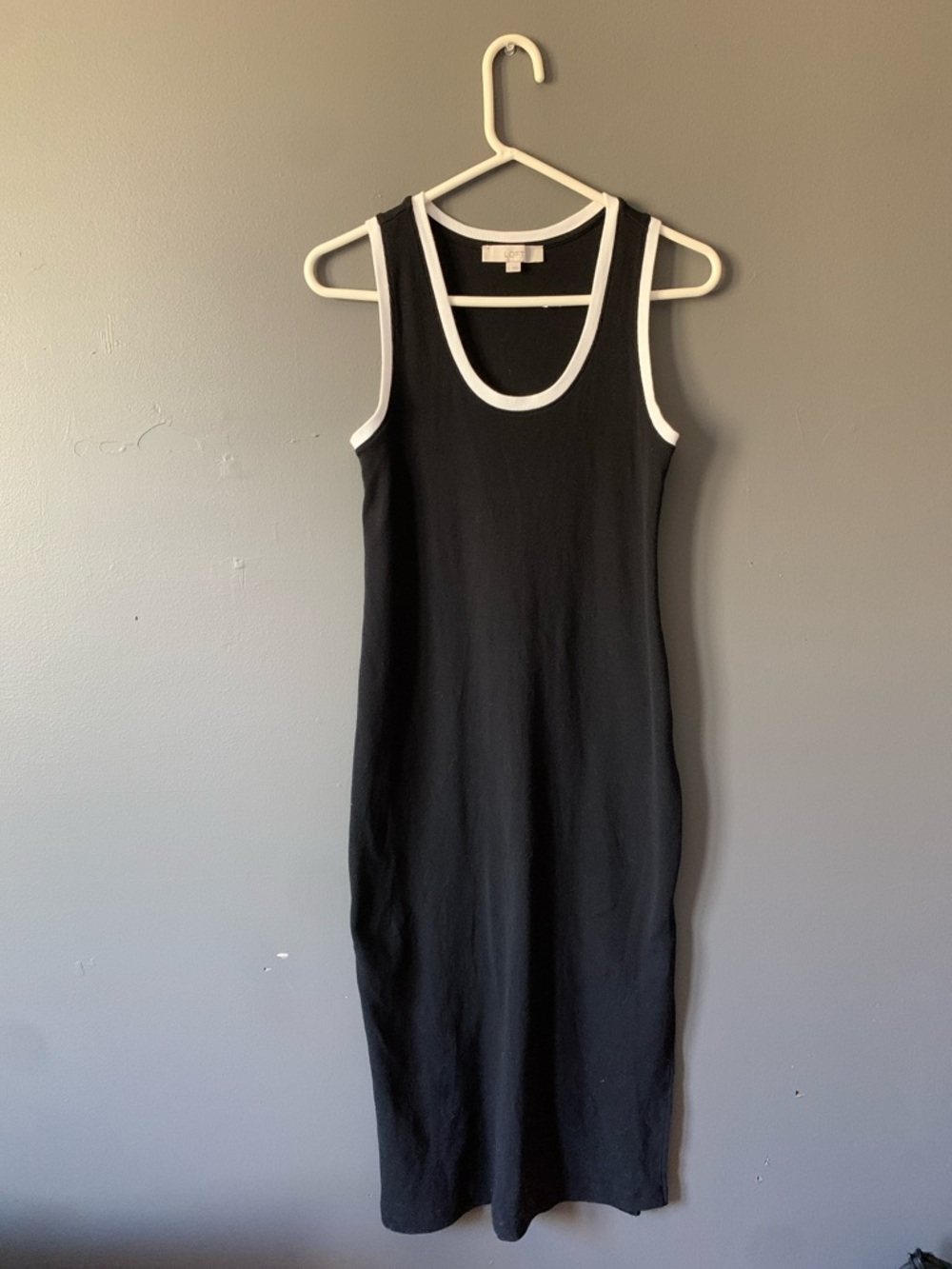 Black Tank Midi Dress with White Trim